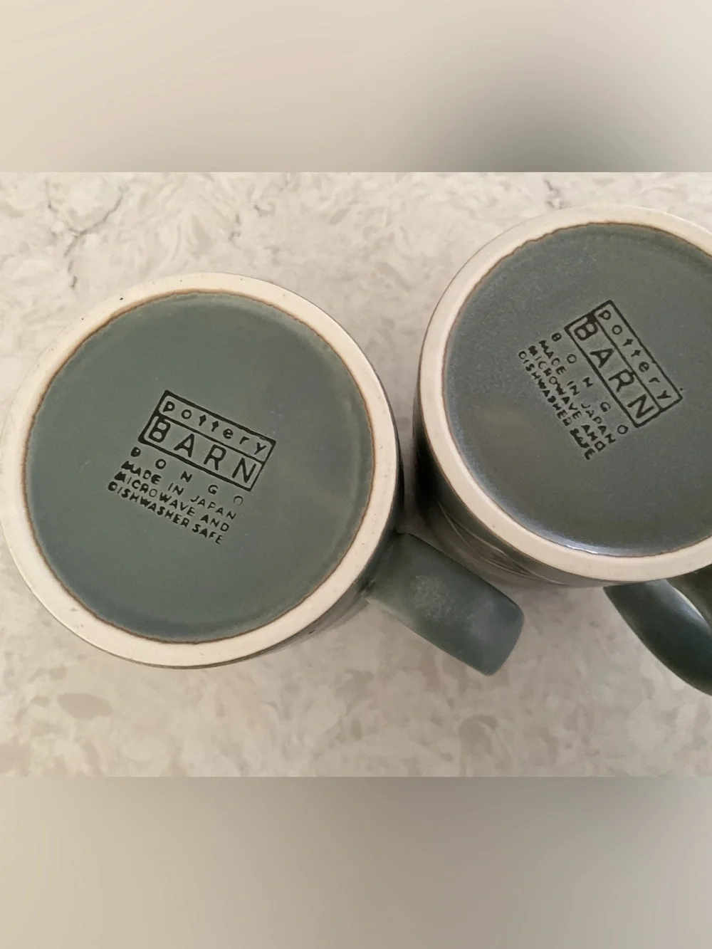 Pottery Barn Vintage Aztec Sgraffto Bongo Green Mugs, Set of 2